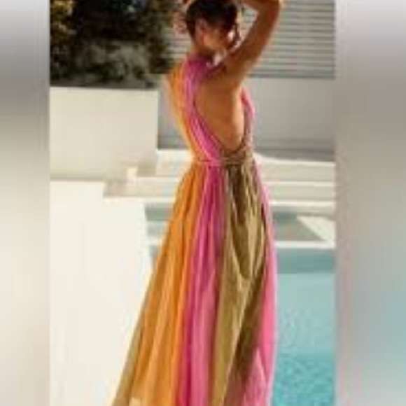 Anthropologie Pink and Yellow Gauze Maxi Dress - Picture 3 of 6